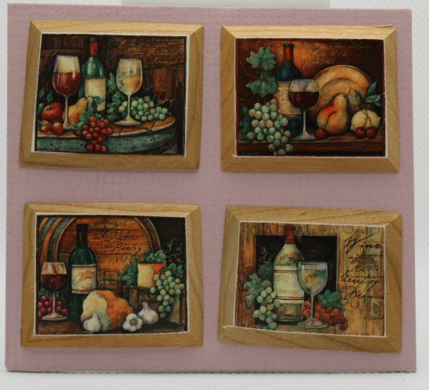 (image for) Four Miniature Print Pictures with Wine Theme