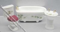 (image for) Miniature 3 Piece Ivy Stenciled Bathroom Set for Dollhouses