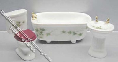 (image for) Miniature 3 Piece Ivy Stenciled Bathroom Set for Dollhouses