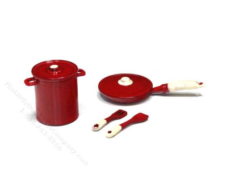 (image for) Miniature Red Enamel Cooking Set for Dollhouses