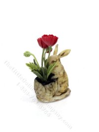(image for) Miniature Rabbit with Lettuce and Poppies Figurine