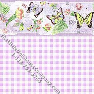 (image for) Butterflies & Gingham Pattern Miniature Wallpaper for Dollhouses