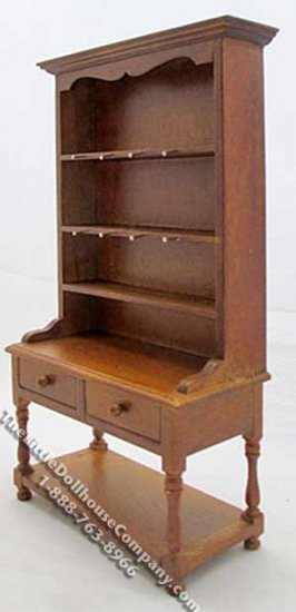 (image for) Miniature Victorian Walnut Kitchen Hutch for Dollhouses