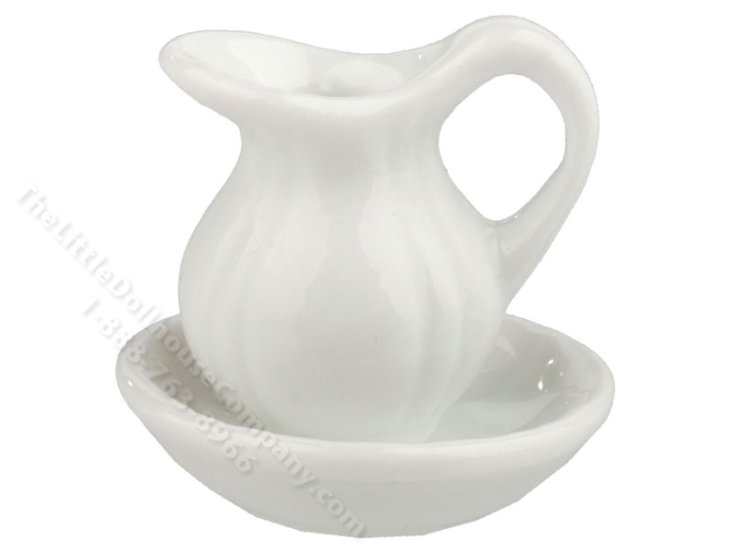 (image for) Miniature Ceramic Pitcher And Bowl For Dollhouses