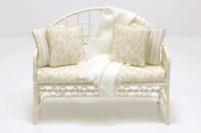 (image for) White Iron Settee with White and Cream Designs and Blanket