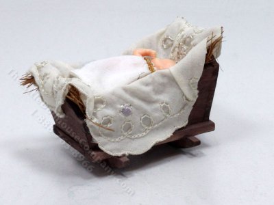 (image for) Handmade Miniature Tudor Cradle and Baby for Dollhouses