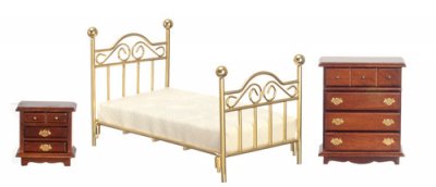 (image for) Miniature Single Brass Bed Set for Dollhouses