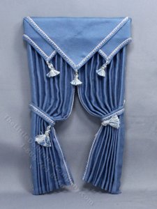 (image for) Miniature Steel Blue Drapes and Valance for Dollhouses
