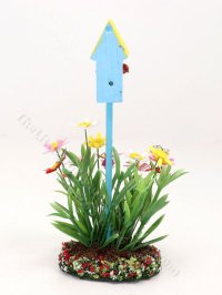 (image for) Miniature Cosmo Flower Bed with Bird House by Mini Creations by Judy