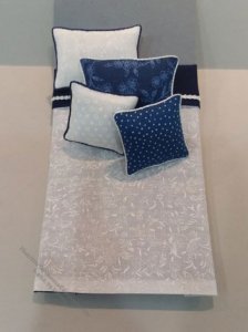 (image for) Miniature Single White on White Beddding Set with Navy Accents
