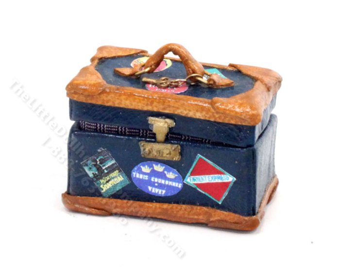 (image for) Miniature Green Hand Luggage with Brown Straps for Dollhouses