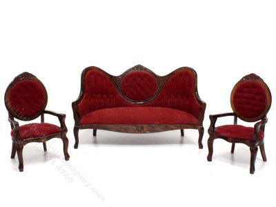 (image for) Vintage Miniature Red Victorian Living Room Set for Dollhouses