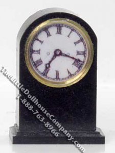 (image for) Miniature 1/2 Scale Black Mantle Clock for Dollhouses