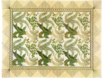(image for) Dollhouse Scale Model Fern Theme Rug with Green border