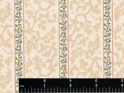 (image for) Gold Vine and Floral Stripe Miniature Wallpaper for Dollhouses