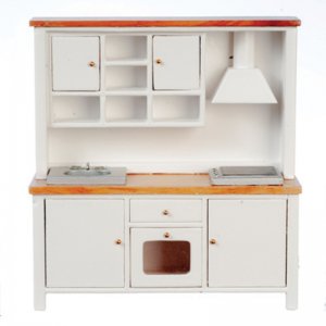 (image for) Miniature White/Oak Sink Stove and Cabinet For Dollhouses