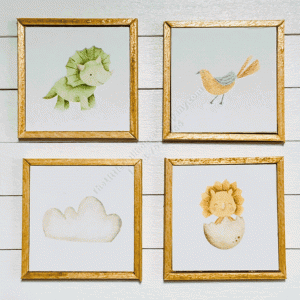 (image for) Miniature Dinosaur Themed Four Piece Framed Print Set
