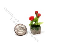 (image for) Miniature Stone Pot of Red Roses for Dollhouses