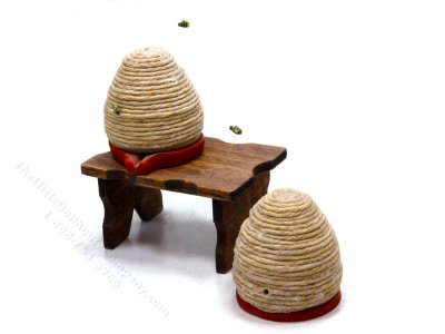 (image for) Miniature Vintage Artisan Beehives with Bench for Dollhouses