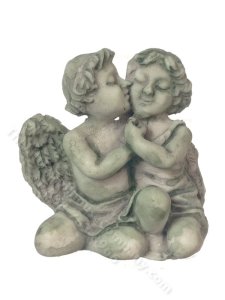 (image for) Miniature Kissing Cherubs Statue for Dollhouses - Green