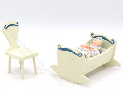 (image for) Miniature Toy Nursery Cradle with Doll and Matching Chair