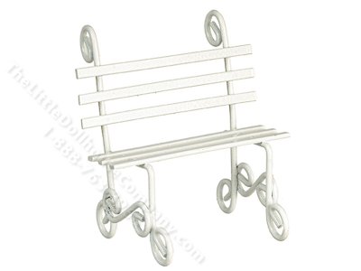 (image for) Miniature White Metal Garden Bench for Dollhouses