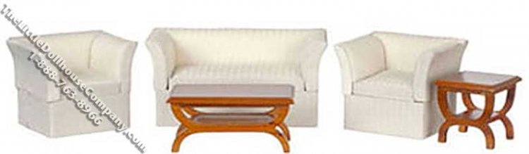 (image for) Miniature White/Walnut 5 Piece Living Room Set for Dollhouses