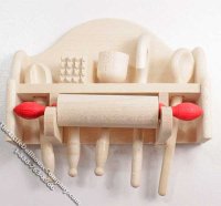 (image for) Miniature Oak Baking Utensils in Rack for Dollhouses