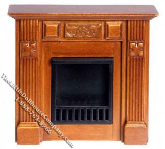 (image for) Walnut Elizabethan Fireplace for Dollhouses