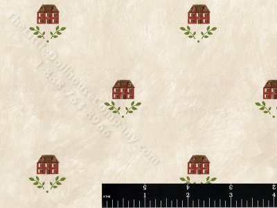 (image for) Red Houses w/ Leaves Miniature Wallpaper for Dollhouses