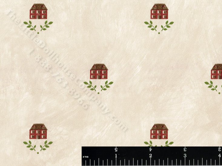 (image for) Red Houses w/ Leaves Miniature Wallpaper for Dollhouses