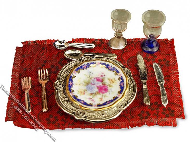 (image for) Miniature Blue Royale Dinner Setting for Dollhouses