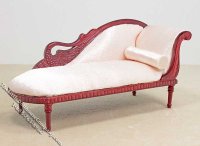 (image for) Dollhouse Scale Model Mahogany Chaise Lounge w/Pink Fabric