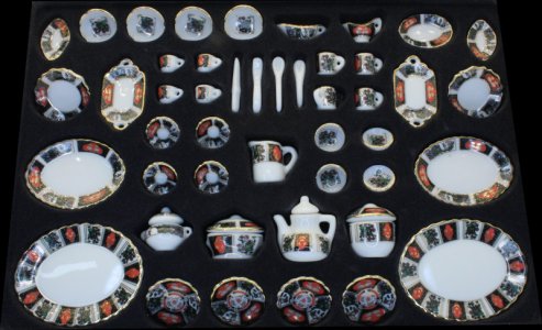 (image for) Miniature 50pc Tea Set Black & Red Pattern for Dollhouses