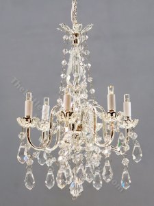 (image for) Miniature Battery Operated 6-Arm Silver Crystal Column Chandelier with Wand