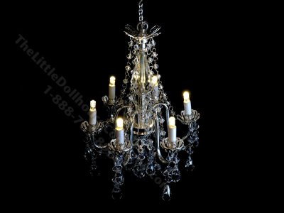 (image for) Miniature Battery Operated 6-Arm Silver Crystal Column Chandelier with Wand