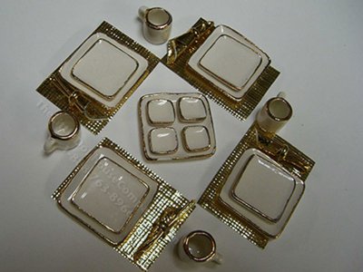 (image for) Miniature White and Gold Square Dinner Set by Barb