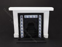 (image for) Miniature Coalbrookdale Tiled Fireplace and Fender Set for Dollhouses - Delft Blue