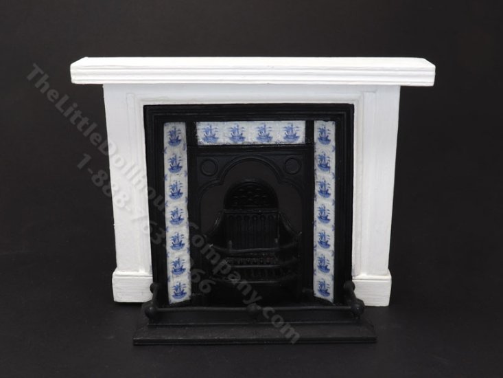 (image for) Miniature Coalbrookdale Tiled Fireplace and Fender Set for Dollhouses - Delft Blue