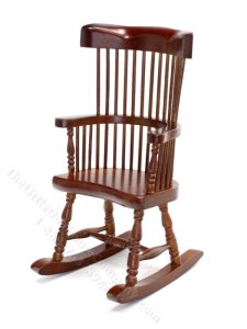 (image for) Miniature Walnut Windsor Rocking Chair for Dollhouses