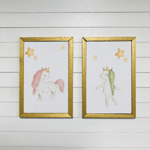(image for) Miniature Pair of Unicorn Framed Prints on Wood