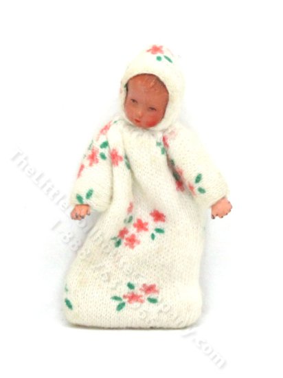 (image for) Miniature Baby Doll in a Swaddle Bag for Dollhouses