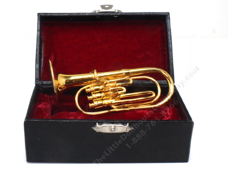 (image for) Miniature 4 Inch Brass Tuba in Velvet Lined Black Case