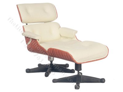 (image for) Miniature White Lounge Chair with Ottoman for Dollhouses