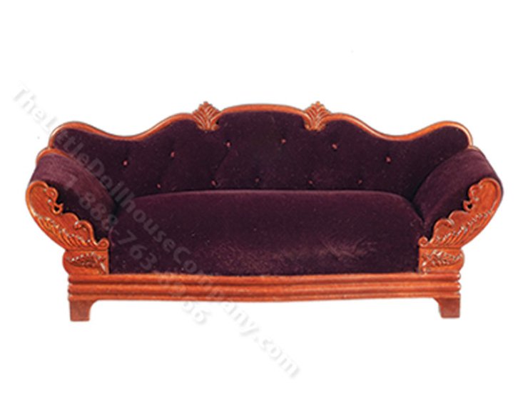 (image for) Miniature Wine Red Late Regency Settee for Dollhouses