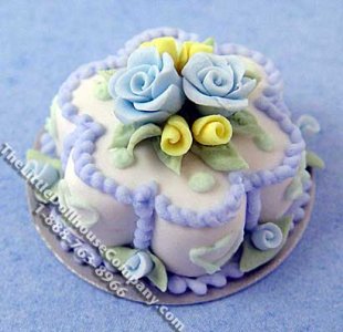 (image for) Dollhouse Scale Model Blue and Green Flower Cake