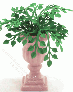 (image for) Miniature Pink Ceramic Urn With Rose or Pinnate Leaves