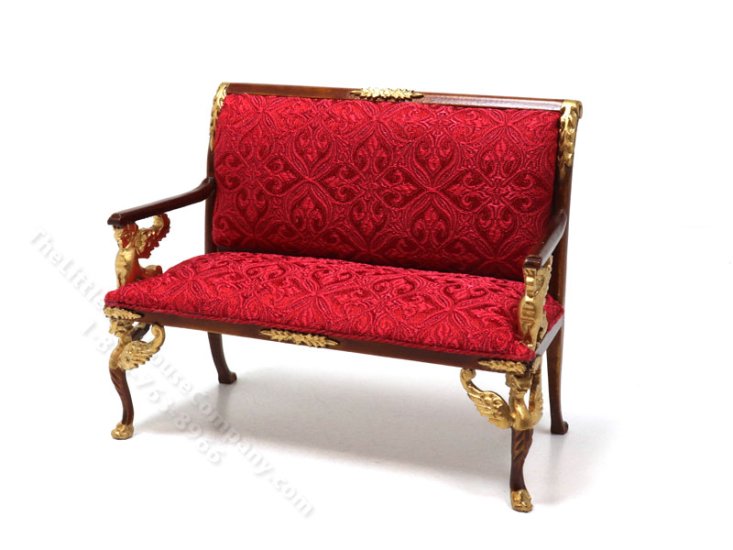 (image for) Miniature Full Scale Walnut and Red Empire Settee
