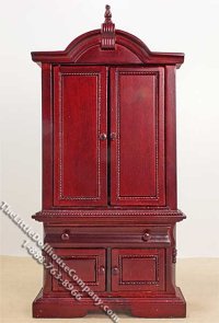 (image for) Miniature Mahogany Entertainment Hutch for Dollhouses