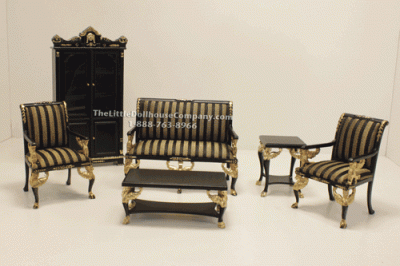 (image for) Dollhouse Miniature Black and Gold Victorian Living Room